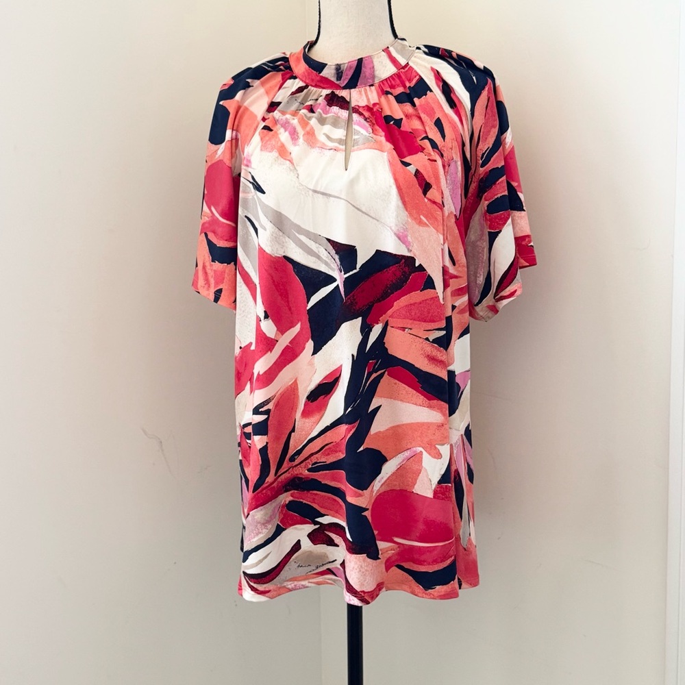 Cato Womens Plus Sz 18/20 Floral Corpgore Office Siren Artsy High Neck S/S NWT